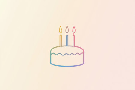 Stylish logo features a simple birthday cake design with three lit candles.の素材