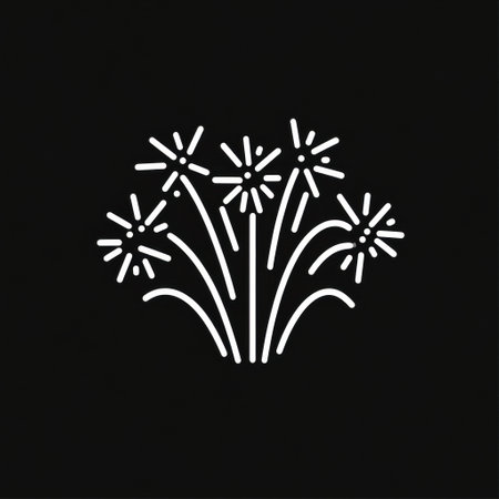 Celebration is illustrated through sleek and elegant fireworks lighting up the dark sky, conveying joy and excitement during festive nights.の素材