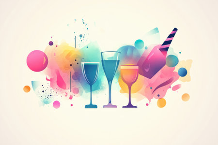 Modern logo showcases celebratory icons like glasses and balloons over a colorful background, perfect for party invitations and event brandingの素材