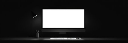 A bright white screen on a sleek monitor creates a minimalist workspace with clean lines and a professional ambiance for productivity.の素材