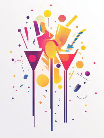 Designed for festive occasions, this modern logo showcases abstract celebratory icons and minimalistic typography against a soft, vibrant background.の素材