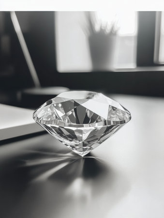 Monochrome home office highlights a clean desk with black and white decor, a laptop, a soft desk lamp, and a chic decorative piece for an elegant atmosphere.の素材