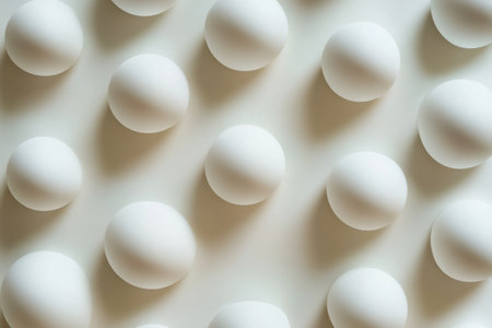 Elegant arrangement of matte white spheres in a structured pattern creates a refined modern minimalist aesthetic on a soft neutral backdropの素材