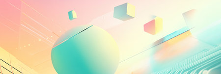 Sleek digital abstract design featuring geometric shapes and soft gradients, embodying a futuristic work-from-home environment with a tech-inspired aesthetic.の素材