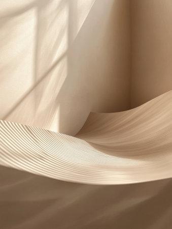 Neutral tones create an elegant composition of layered shadows and flowing forms, producing a serene atmosphere with a sense of depth and tranquility.の素材