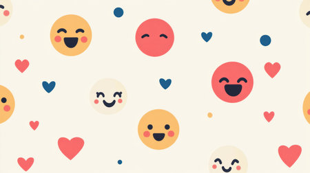 Soft art featuring minimal emoji faces in a neat pattern over a cream background brings a playful and cheerful vibe to any project or setting.の素材