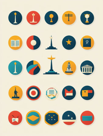 Flat icons of various political ideologies and parties on a neutral background, enhancing visual engagement and understanding.の素材