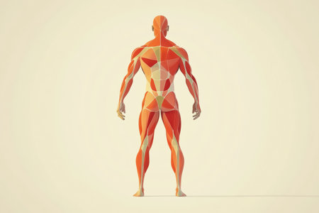 Diagram features a human figure highlighting activated muscles during various exercises, created in an infographic style against a light background.の素材