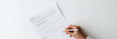 A marked election ballot is held by hand above an official form against a clean white background, emphasizing the importance of voting and civic engagement.の素材