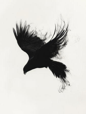 A hawk dives gracefully against a stark white backdrop, showing its agility and strength with every precise movement.の素材