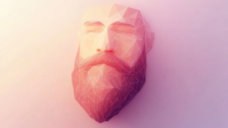 Geometric beard design in low poly style is displayed against a soft gradient background highlighting its modern and artistic appealの素材