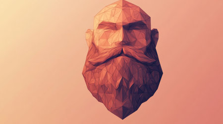 This digital artwork features a low-poly geometric beard design in three dimensions, showing intricate shapes against a soft gradient background.の素材
