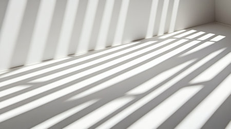 Light strips cast elongated shadows across a minimalist white surface, enhancing the contemporary artistic vibe of the space with stark contrasts.の素材