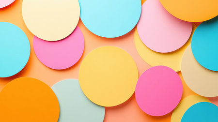 Round, pastel label stickers on a bright backdrop create a playful vibe, perfect for note-taking and organizing.の素材