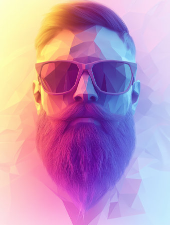This artwork features a low-poly 3D beard design set against a soft pastel gradient background for a unique visual effect.の素材