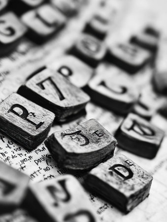 Old typewriter letters and numbers are randomly placed on weathered paper, forming a unique vintage aesthetic that evokes memories of the past.の素材