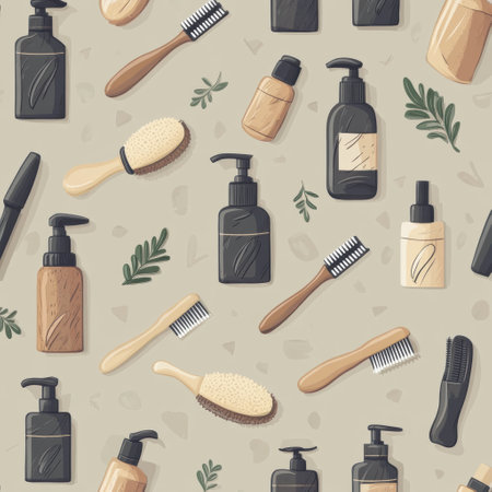 Icons of beards, razors, and grooming bottles blend seamlessly on a soft backdrop, perfect for male grooming design projects.の素材