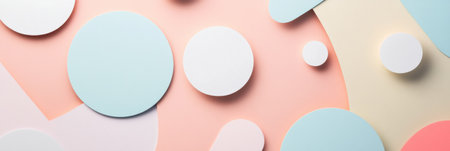Soft pastel colors blend seamlessly in a minimal design featuring white sticker shapes arranged with clean lines and a calming appearanceの素材