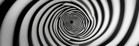 Spirals of black and white lines twist into a mesmerizing pattern, drawing the viewer into an illusion of depth and motion, evoking a sense of fascination.の素材