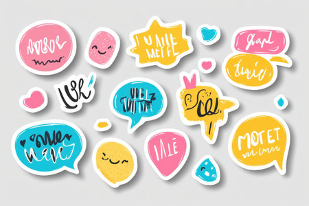 Collection of bubble text stickers showing uplifting quotes in various colorful designs, perfect for adding motivation to personal or professional projects.の素材