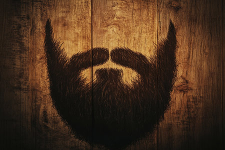 The artwork showcases a beard silhouette filled with rich wood grain texture on a minimalist background, emphasizing natural elements and creativity.の素材