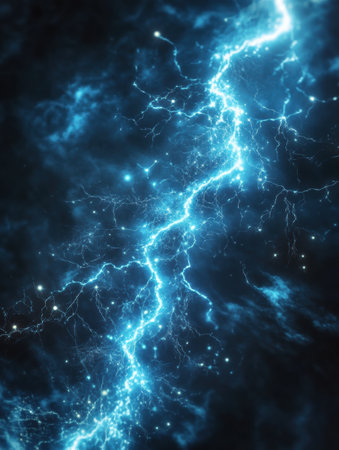 Dynamic muscle fibers morph into bright lightning bolts set against a dark backdrop, symbolizing raw strength and energetic transformation and power.の素材