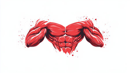 A bold red muscle illustration prominently displayed against a white background, emphasizing the theme of strength and fitness creatively and strikingly.の素材