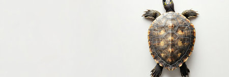 This top view shows a turtle with a unique patterned shell, accentuating its design against a clean white background.の素材