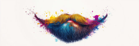 A vibrant and transparent beard shape is filled with colorful splashes of paint, embodying an artistic expression typical of modern urban graffiti culture.の素材