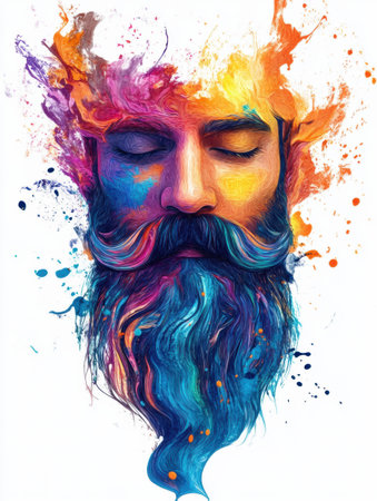 A transparent beard shape filled with colorful paint splashes showcases an artistic graffiti vibe, blending creativity with urban elements effortlessly.の素材