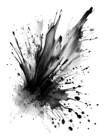 This dynamic splash of black ink captures the essence of motion, symbolizing an artistic explosion reminiscent of an oil burst, evoking powerful imagery.の素材