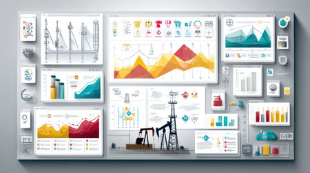 This interactive dashboard showcases various oil and gas icons in a clean layout, providing essential data visualization for industry analysis and insights.の素材
