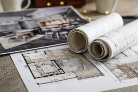 Detailed project renovation sketch showcases innovative design ideas and architectural plans ideal for construction and design services.の素材