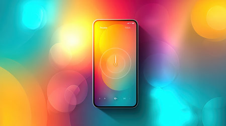 A glowing mindfulness timer app features a soft vibrant gradient background, offering an inviting atmosphere for meditation and relaxation practice at any time.の素材