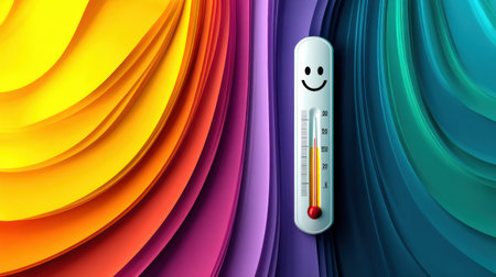 Bright and colorful digital thermometer features a smiling face, creating a lively ambiance that encourages wellness and fun temperature checking for all ages.の素材