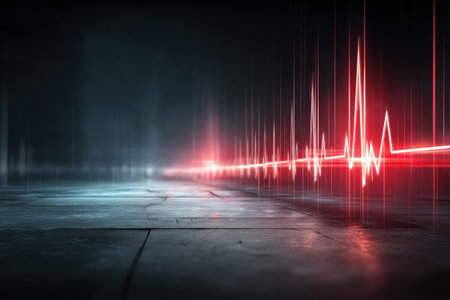 An abstract representation showcases the heartbeat line seamlessly integrating with a running path, emphasizing the connection between life and movement.の素材