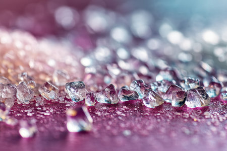 Sparkling Sugar Crystals Scattered on a Pink Surface Create a Mesmerizing Visual Texture During a Close-Up Macro Shotの素材