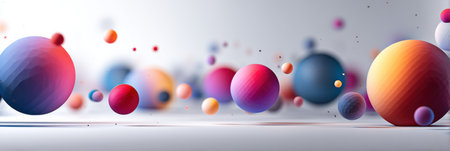 Colorful spherical shapes effortlessly hover in a calm environment, showcasing a harmonious blend of gradients that enhance the modern aesthetic.の素材