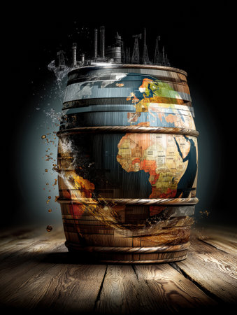 A wooden barrel evolves into a globe, highlighting the worldの素材
