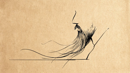Craft paper provides a textured backdrop for a minimalist line drawing that artistically captures the essence of a beard.の素材