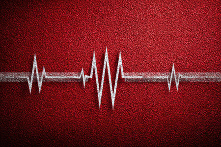 The heartbeat line smoothly transitions into a running track, illustrating the connection between a healthy lifestyle and physical fitness in a dynamic way.の素材