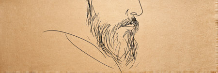 Delicate line art depicting a beard on a textured craft paper surface showcases a minimalist approach to illustration, emphasizing simplicity and creativity.の素材