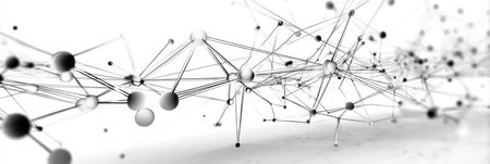 A detailed digital wireframe illustrates a medicine molecule, with connected atoms represented as spheres and lines, all set against a white background.の素材