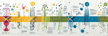 This infographic shows the timeline of bacterial mutations and drug resistance, highlighting milestones from 1974 to 2016.の素材