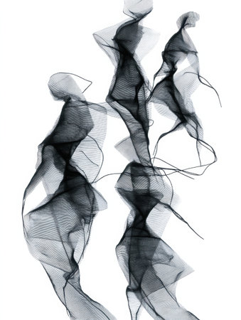 Abstract flowing ink lines create minimal human figures that suggest movement and express emotion with a distinctive artistic style against a white backgroundの素材