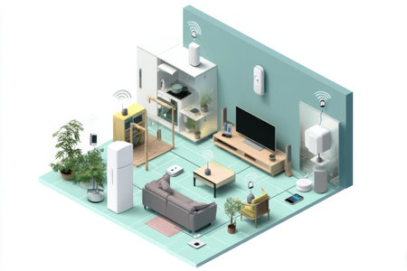 A modern living room has smart devicesの素材