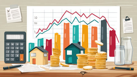 Infographic presents a clear visual breakdown of a household budget, showing rising costs and effective strategies for managing finances effectively.の素材