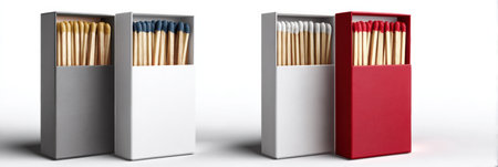 Collection of matchbox mockups displaying three color variations including gray, white, and red.の素材