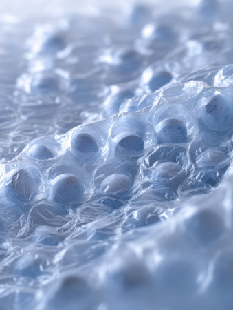 Close-up of soft bubble wrap filled with visible pills, providing a sense of safety and cushioning in an enclosed environment.の素材