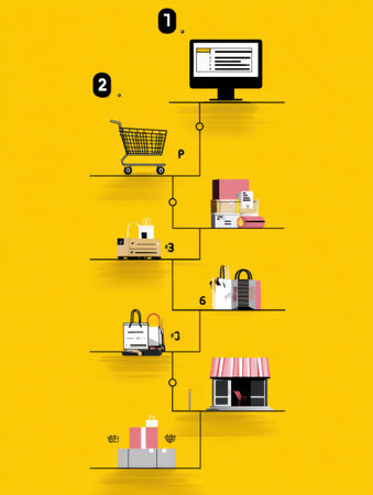 This infographic illustrates the complete process from adding items to a cart online to receiving the final delivery, ensuring consumer clarity.の素材